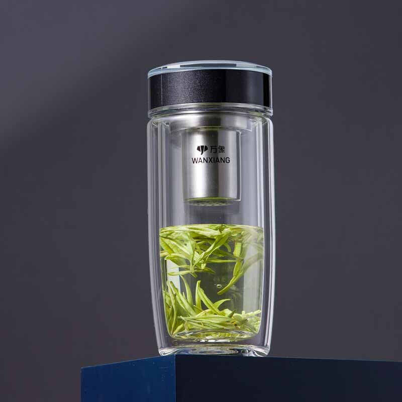 万象双层玻璃杯茶杯男女士高档水杯隔热过滤家用办公便携车载杯子