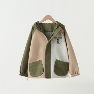 HD1HS030春款男童正品连帽撞色三防户外登山上衣儿童梭织冲锋衣