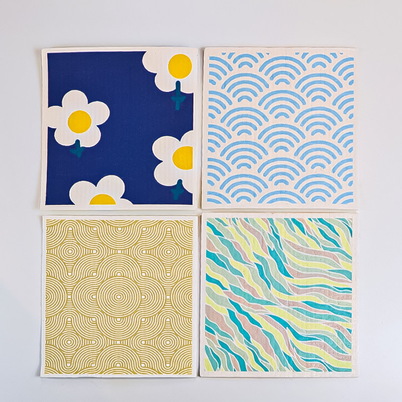 黑白彩色印花木浆棉抹布厨房可水洗百洁布吸水不掉毛木浆棉洗碗布