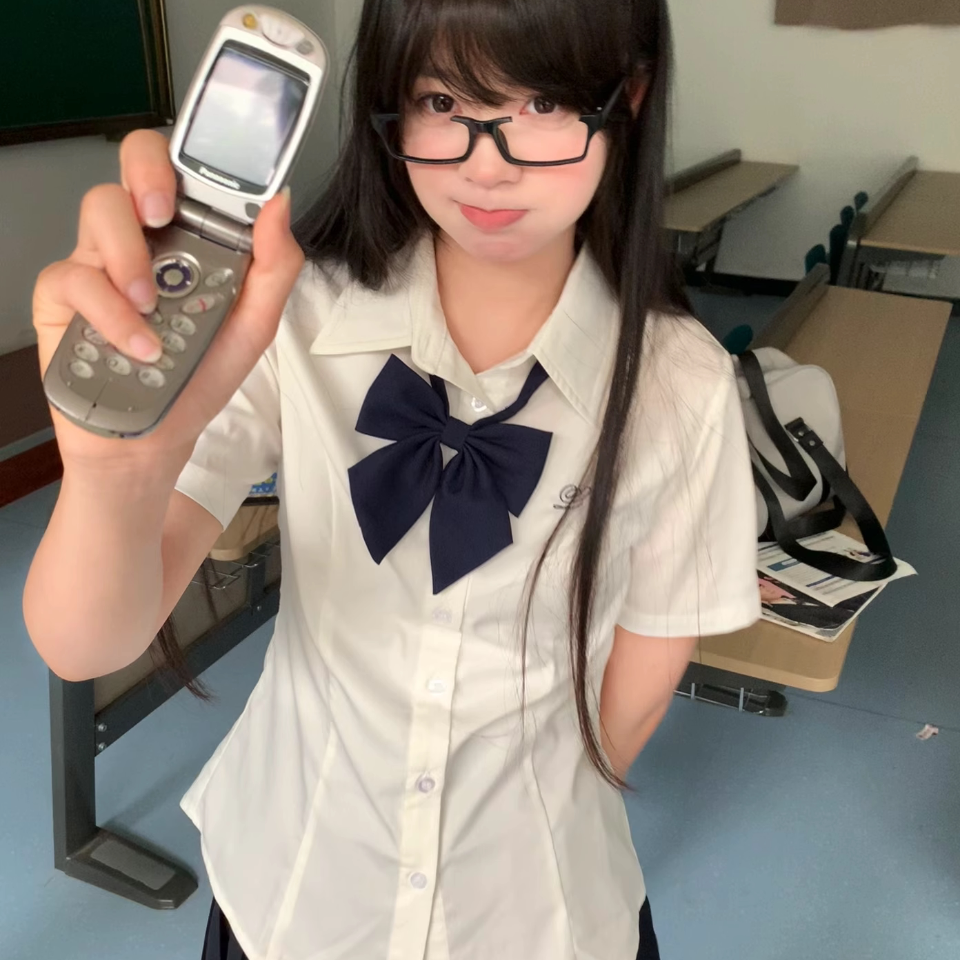 夏日和风铃 日系学院风JK收腰衬衫短袖上衣