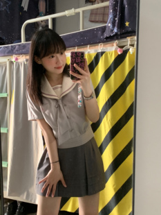 夏日和风铃 上衣 灰身粉线水手服JK制服学院风甜美短袖 小野玫瑰