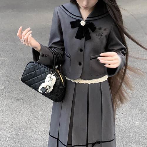 夏日和风铃 洋茶少女 原创设计水手领蝴蝶结学院千金风蕾丝套装