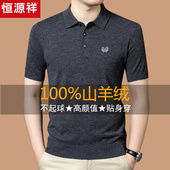 2025新款 秋冬精纺薄款 羊毛衫 恒源祥100%羊绒衫 高端翻领短袖 毛衣男