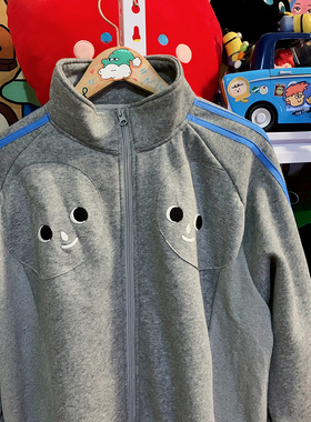 古着感童趣风灰色运动卫衣开衫外套女小众立领棒球服