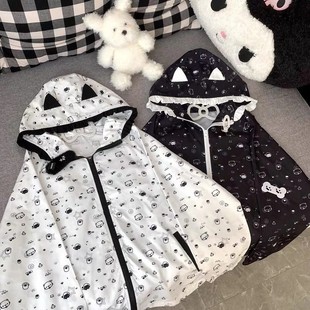 休闲上衣潮ins女 2025小众美式 新款 日系宅萌薄款 百搭连帽拉链时尚