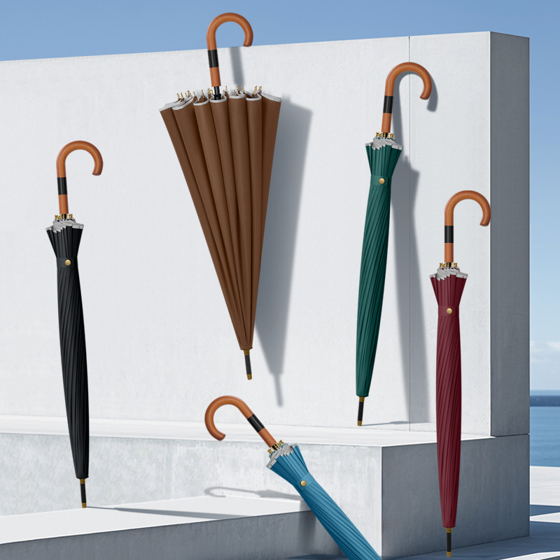 新款24骨一片式长柄晴雨伞自动直杆伞大号抗风商务雨伞
