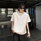 T77重磅垫肩多拉链设计T恤男夏季韩版宽松半袖上衣男P48白，商品下架区，星座404A