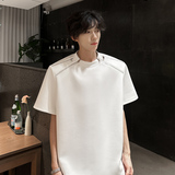 T77重磅垫肩多拉链设计T恤男夏季韩版宽松半袖上衣男P48白，商品下架区，星座404A