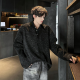 C60重磅假两件衬衫领设计感小众长袖T恤男韩版卫衣男P48黑，男装T恤，星座404A