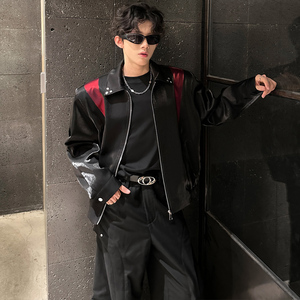 JK01 短款解构小众外套男垫肩撞色夹克韩版宽松男装 P98 黑图片
