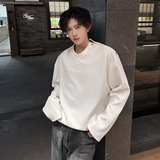 C56重磅计感小众长袖T恤男肌理压皱宽松韩版卫衣男P48白色，男装T恤，星座404A