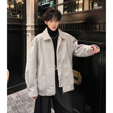 JK32新款加厚皮毛一体外套男款潮牌毛呢高品质棉衣男P148浅灰色，男装棉衣，星座404A