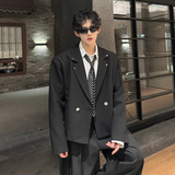 JK11新款休闲潮流韩版西服垫肩小众款式娱乐西装男P98白，男装西服，星座404A