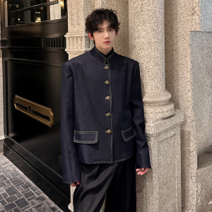 JK12 短款解构小众外套男垫肩牛仔夹克新中式男装外套 P108 蓝图片