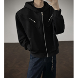 JK03重磅垫肩小众解构潮流开衫外套宽松连帽卫衣男P88黑色，女装短外套，星座404A