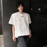 T55重磅垫肩多解构设计T恤男夏季韩版宽松半袖上衣男P48白色，商品下架区，星座404A