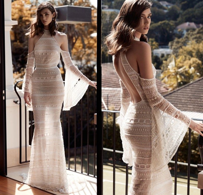 森系超仙风露肩鱼尾钉珠主婚纱