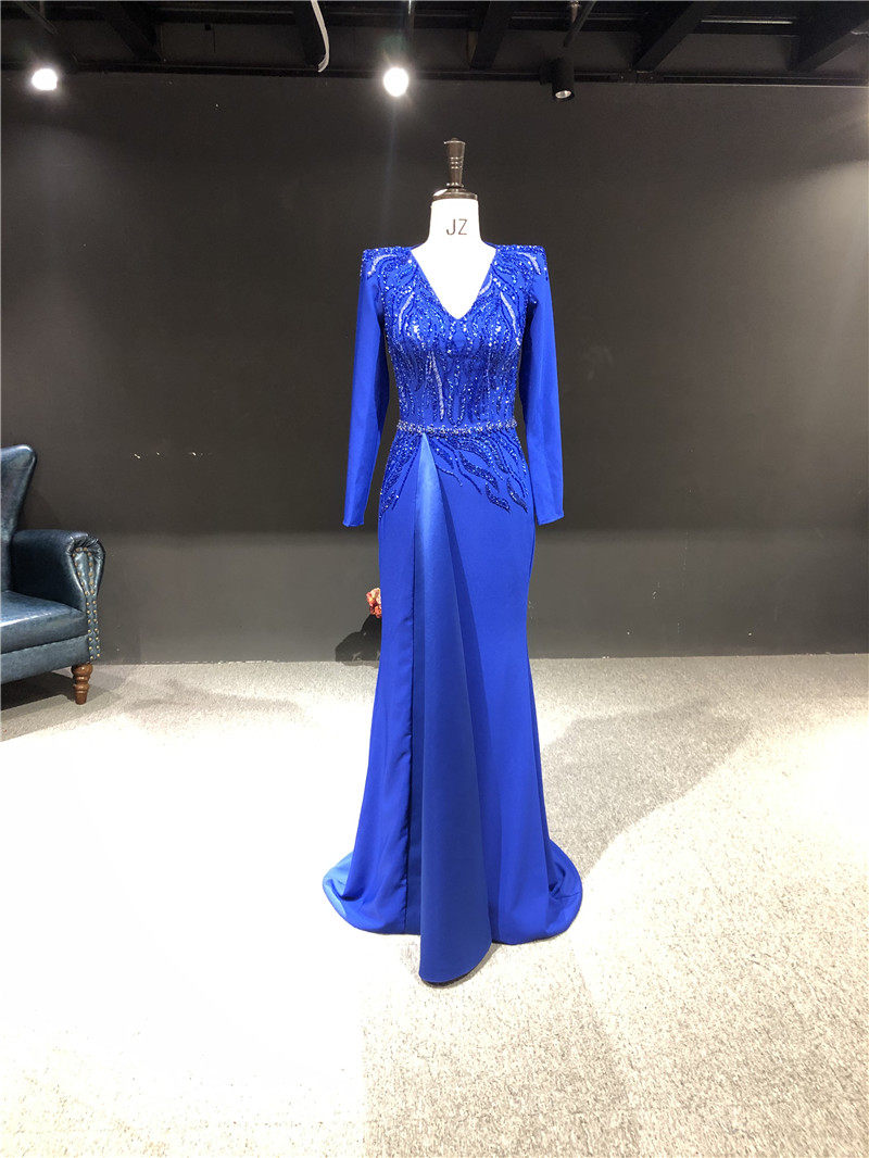 气质宝蓝色大型晚会主持名族音乐会独唱演出服刺身显瘦鱼尾晚礼服