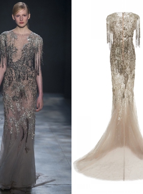 Marchesa奢华钉珠晚礼服名媛宴会酒会生日派对主持颁奖新娘敬酒服