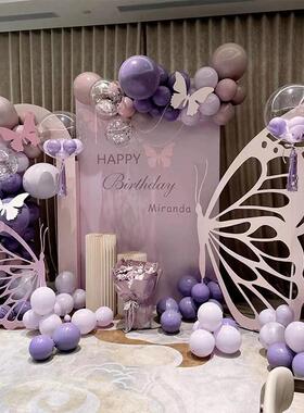 蝴蝶元素主题女孩18岁成人礼生日kt板布置定制气球派对装饰kt板