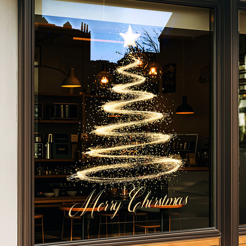 金色圣诞树橱窗场景布置氛围感