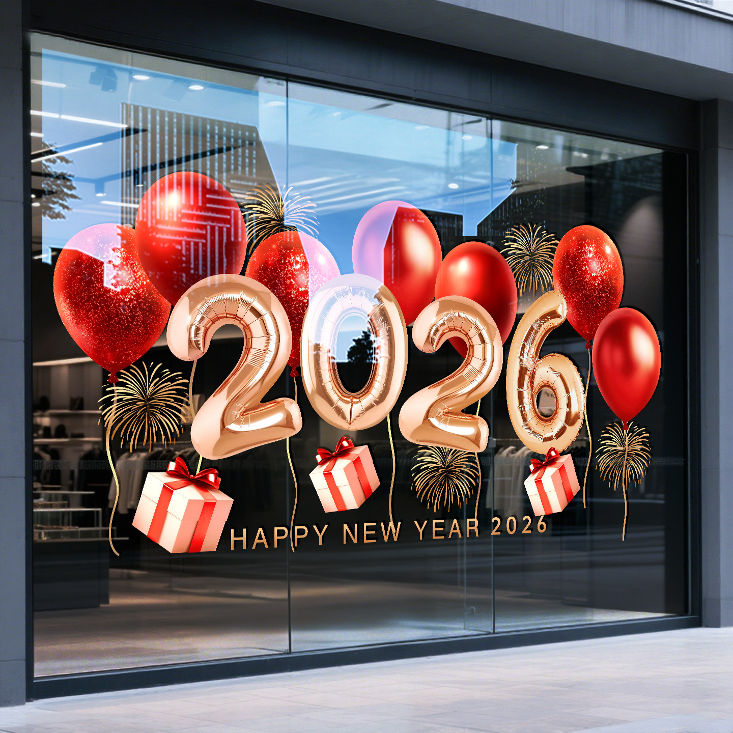 新年装饰品元旦橱窗玻璃窗贴纸2026马年春节活动氛围气球布置贴画