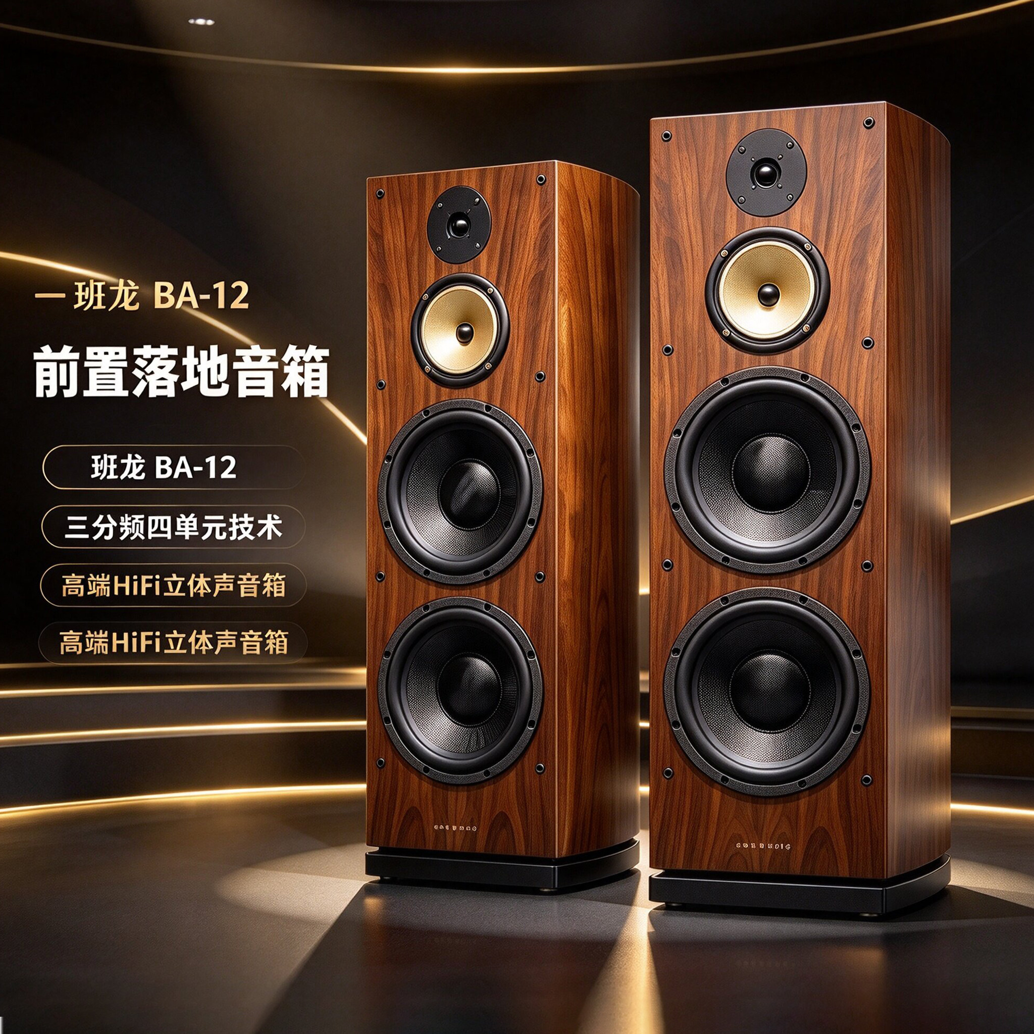 Balenald班龙BA-12双12英寸低音发烧级hifi落地三分频箱音响家用
