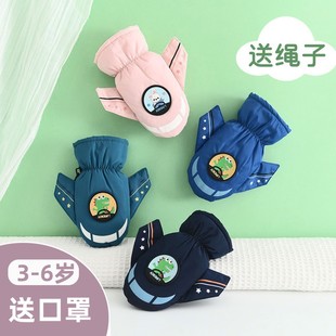 冬季儿童防水滑雪手套4-5-6岁卡通飞机男童女童加厚保暖小孩全指