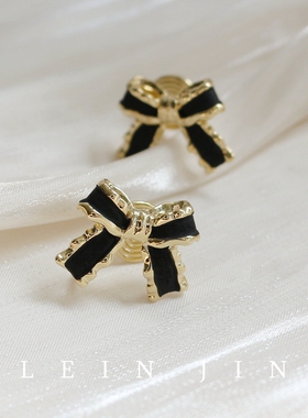 法式黑色蝴蝶结耳钉蚊香盘耳夹女无耳洞耳环小众设计感耳耳饰减龄