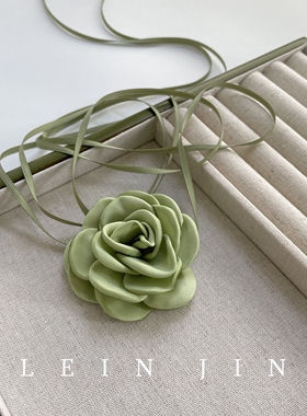 超仙绿色山茶花朵绑带choker颈带