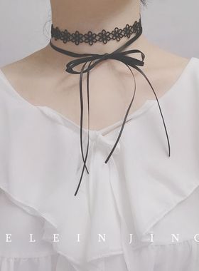 陈乔恩同款百搭黑白色雏菊蕾丝choker项圈女颈带无扣防过敏