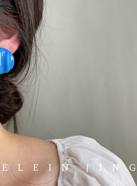 手作蓝绿白色简约温柔港风树脂半丸耳钉无痛无耳洞蚊香盘耳夹女