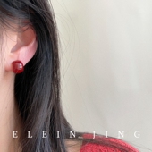 复古酒红色豆豆耳钉简约气质显白小巧无耳洞蚊香盘耳夹耳饰礼物