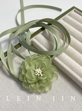 手作温柔超仙绿色花朵系带choker女项圈颈链腰链腕带旅游拍照