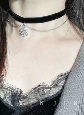 双层黑色丝绒雪花CHOKER复古项圈