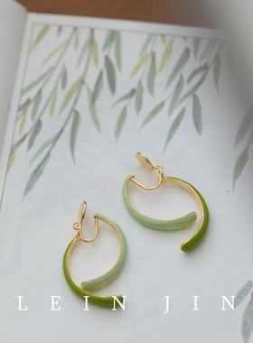 温柔清新绿色长款前后交叉灵动耳坠蚊香盘耳夹无耳洞拍照耳环女
