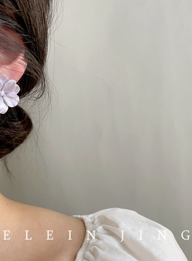 手作法式复古紫色栀子花纯银耳钉温柔氛围感蚊香盘耳夹女无耳洞