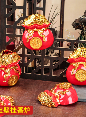 塑料门神插香架免打孔壁挂香炉元宝福袋插香炉拜拜供奉红色上香炉