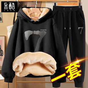 套装 加绒加厚卫衣男2025新款 冬季 男士 潮牌6XL连帽保暖衣宽松大码