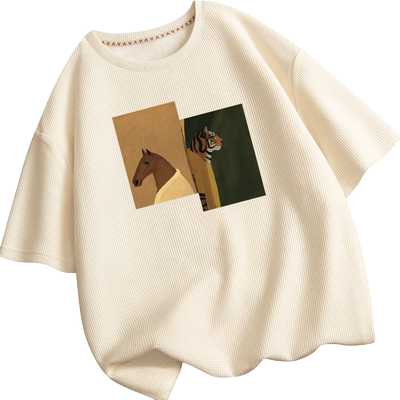 华夫格短袖t恤加大码重磅长袖