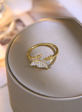 韩版清新风几何小蝴蝶戒指女士镶钻轻奢冷淡风指环小众尾戒子