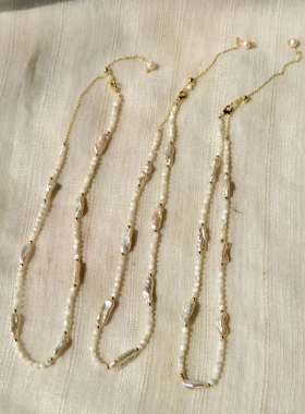 小众品牌  OG Loc  天然贝壳圆珠  天然异形棍珠项链 共三条