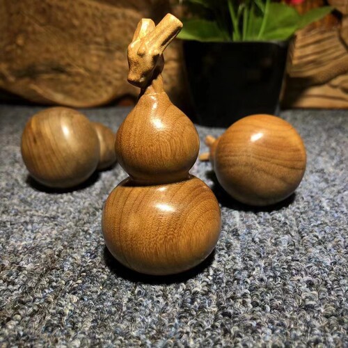 金丝楠龙头葫芦福禄木雕车挂饰创意家居天然材质原木小摆件手把件