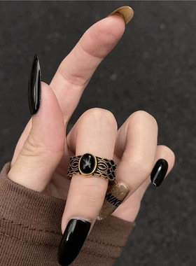 好运扑克5D同花顺戒指海豚送礼物复古黑金色工艺指环个性时尚潮