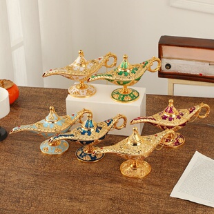 欧式轻奢阿拉丁神灯 宫廷晚宴珐琅彩装饰摆件创意精美金属工艺品
