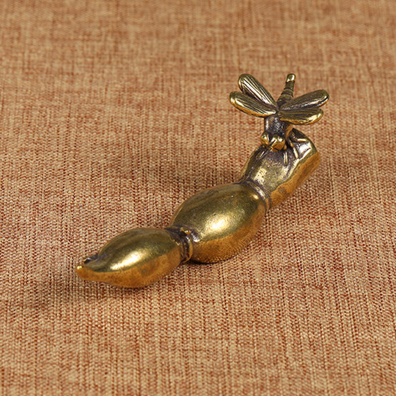 文房四宝古黄铜蜻蜓莲藕搁笔架小