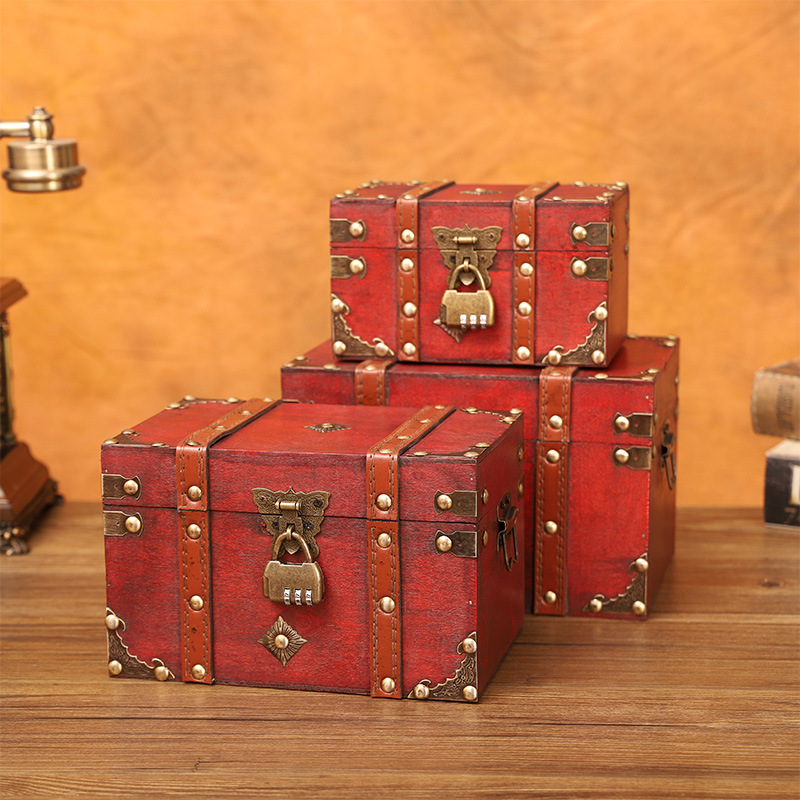 外贸套三带锁收纳箱子仿古影视道