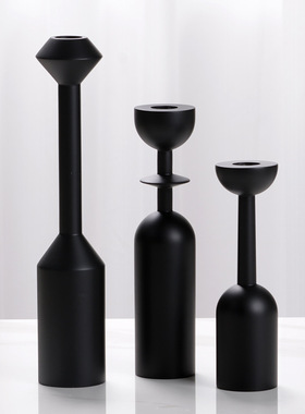 实木烛台北欧极简几何黑色烛托创