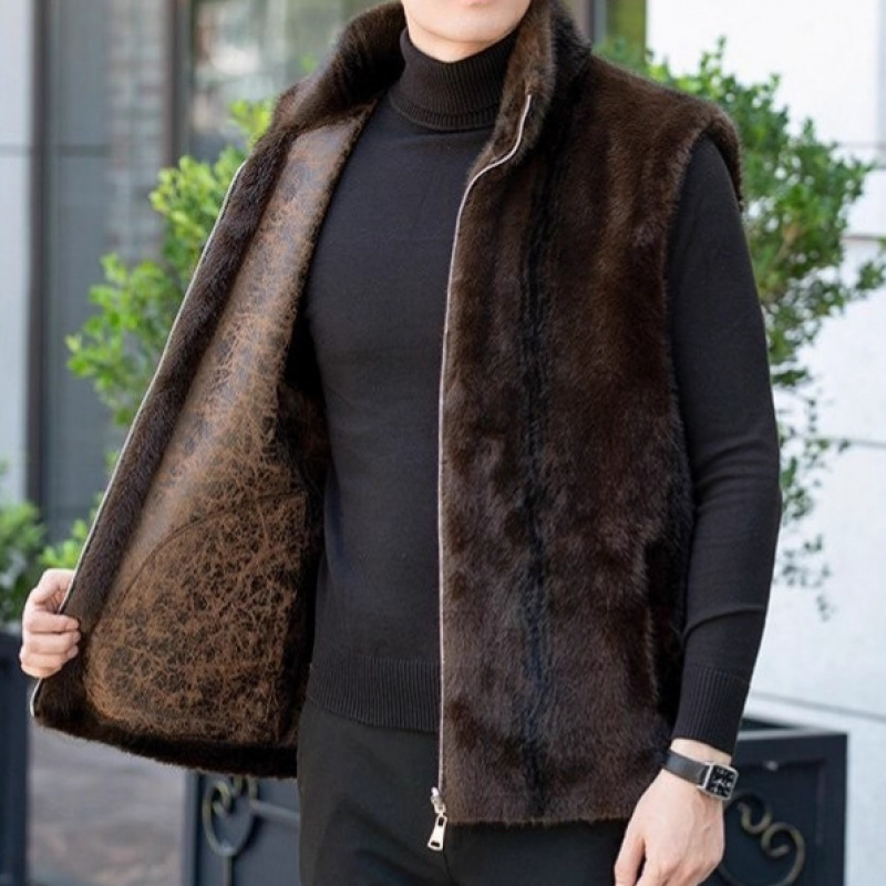 全网低价冬季潮流休闲百搭加厚保暖仿貂绒双面穿马甲皮草外套男装