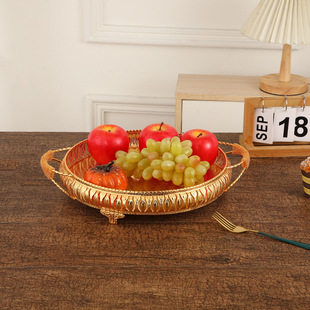 欧式文艺复古水果盘创意客厅茶几水果盘摆件晚宴糕点金属工艺装饰